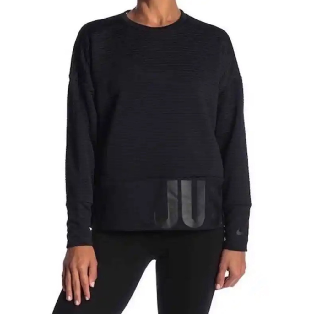NIKE Just Do It Quilted Crewneck Sweatshirt Black Sweater Dri Fit Oversize Small
